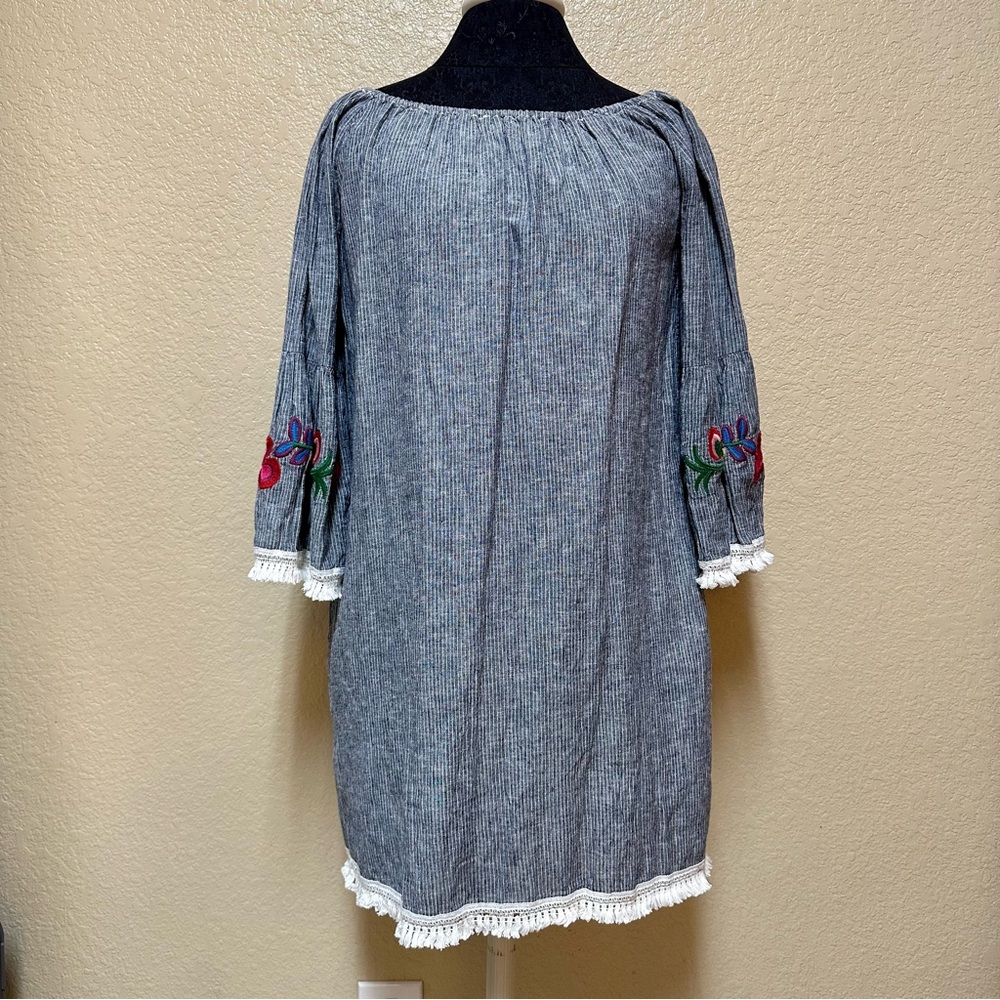 Beach Lunch Lounge Embroidered Shift Dress Size XS Linen Blend Boho Beachy Hippi